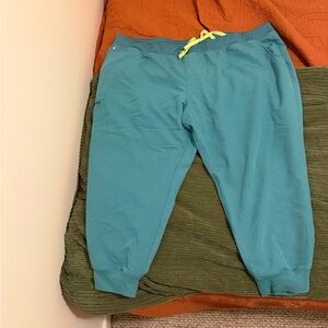 Figs Teal Joggers with Yellow Drawstring
